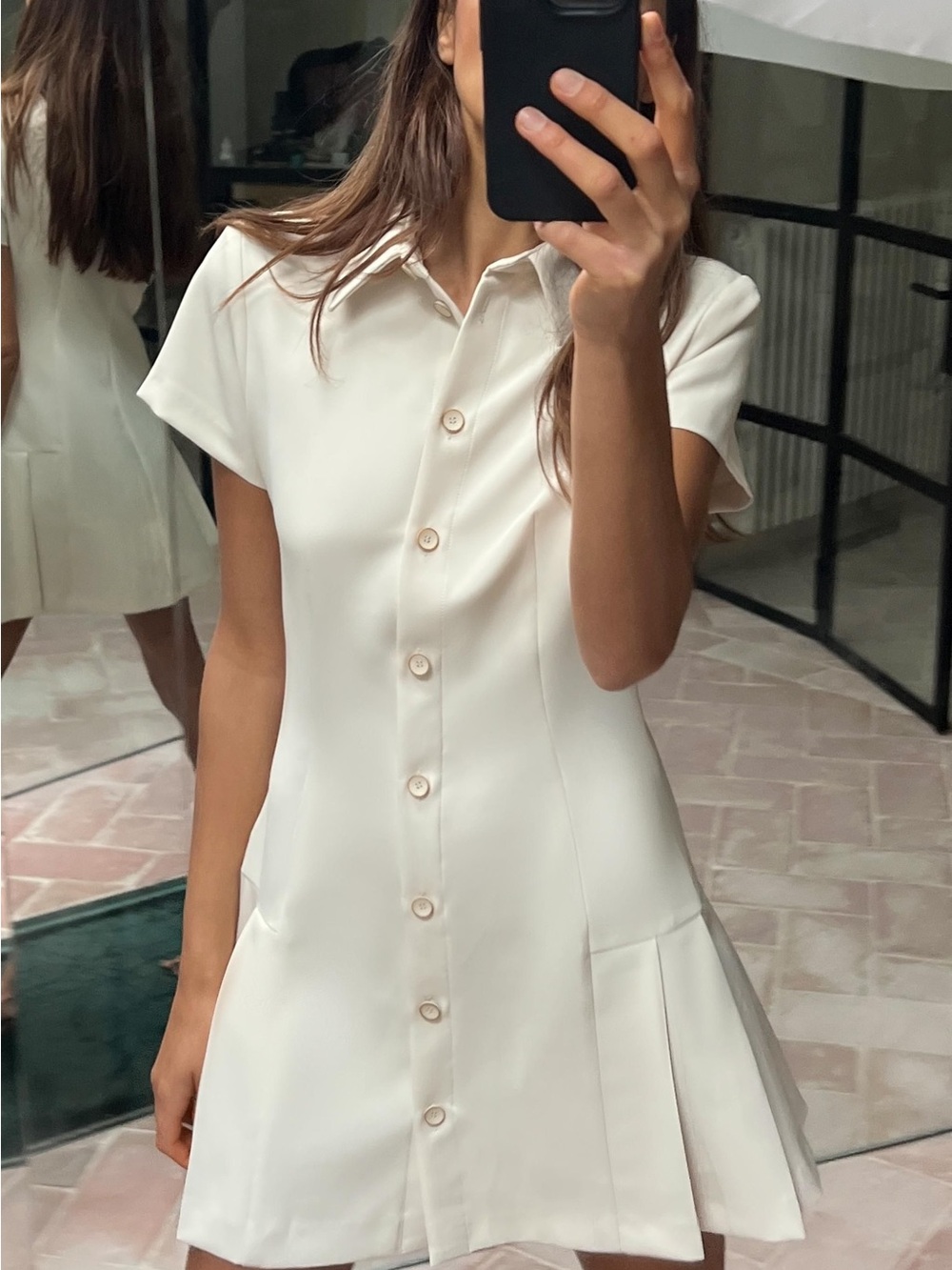 Zara Cream Polo Button-Front Mini Dress